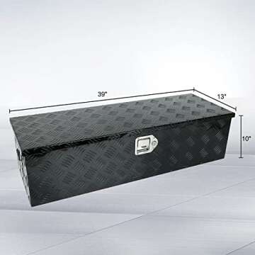 TYFYB 39"X13"X10" Black Aluminum Heavy Duty Pick-Up Truck Bed 5 Bar Tread Tool Box Trailer Storage T...