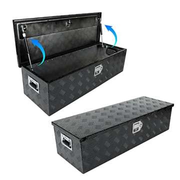 TYFYB 39"X13"X10" Black Aluminum Heavy Duty Pick-Up Truck Bed 5 Bar Tread Tool Box Trailer Storage Tool Box With Lock & Keys