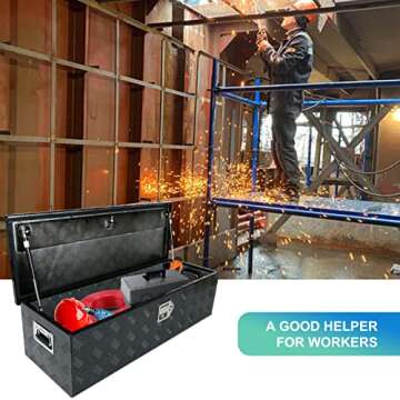 TYFYB 39"X13"X10" Black Aluminum Heavy Duty Pick-Up Truck Bed 5 Bar Tread Tool Box Trailer Storage Tool Box With Lock & Keys