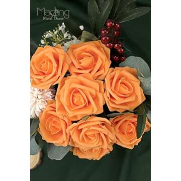 MACTING 30PCS Artificial Rose Flowers Real Touch Fake Flowers with Stem Orange Foam Roses for DIY Cr...