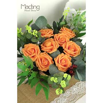 MACTING 30PCS Artificial Rose Flowers Real Touch Fake Flowers with Stem Orange Foam Roses for DIY Crafts Wedding Bouquets Table Centerpieces Party Home Decorations