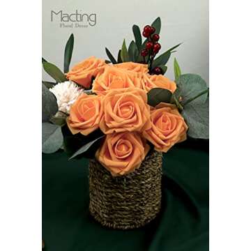 MACTING 30PCS Artificial Rose Flowers Real Touch Fake Flowers with Stem Orange Foam Roses for DIY Crafts Wedding Bouquets Table Centerpieces Party Home Decorations