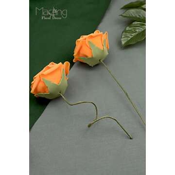 MACTING 30PCS Artificial Rose Flowers Real Touch Fake Flowers with Stem Orange Foam Roses for DIY Crafts Wedding Bouquets Table Centerpieces Party Home Decorations