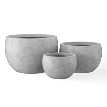 Kante 19.9",15.7",11.8" Dia Round Concrete Planter Set of 3, Outdoor/Indoor Large Bowl Plant Pots wi...