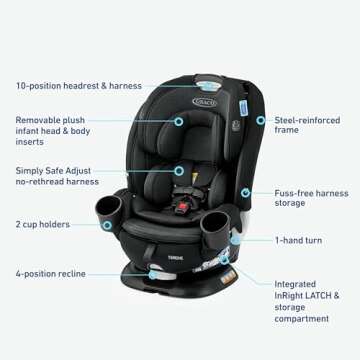 Graco Turn2Me 3-in-1 Rotating Convertible Car Seat, Rear to Forward Facing & Highback Booster, Easy Installation, Brighton