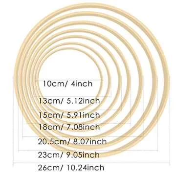 Rannco Wreath Rings, 14 Pack 7 Sizes (4 5 6 7 8 9 10 lnch) Wooden Bamboo Floral Hoop Wreath Macrame Craft Hoop Rings for DlY Dream Catcher, Wedding Wr