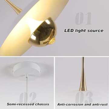 Fulesi Farmhouse Large Pendant Light Mid Century Modern Ceiling Lights Fixture with White Dome Metal Lampshade Vintage Led Pendant Lighting for Kitchen Hallway Bedroom