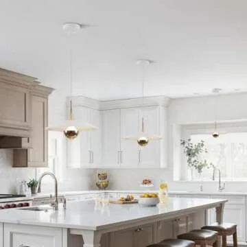 Fulesi Farmhouse Large Pendant Light Mid Century Modern Ceiling Lights Fixture with White Dome Metal Lampshade Vintage Led Pendant Lighting for Kitchen Hallway Bedroom