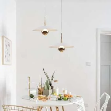 Fulesi Farmhouse Large Pendant Light Mid Century Modern Ceiling Lights Fixture with White Dome Metal Lampshade Vintage Led Pendant Lighting for Kitchen Hallway Bedroom