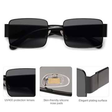 SOJOS Retro Fashion Rectangle Sunglasses Womens Mens Vintage Trendy Square Shades SJ1162, Black/Grey