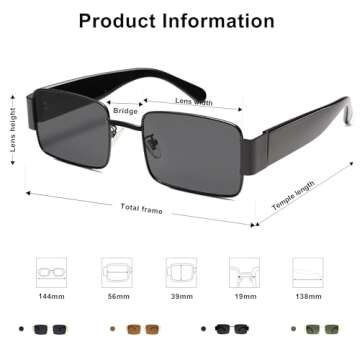 SOJOS Retro Fashion Rectangle Sunglasses Womens Mens Vintage Trendy Square Shades SJ1162, Black/Grey