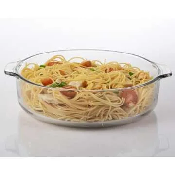 Libbey Baker’s Basics Glass Casserole Dish, Stackable, Clear Versatile 3 Qt Casserole Dish, Round Baking Dish with Cover for Food Prep and Baking