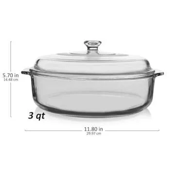 Libbey Baker’s Basics Glass Casserole Dish, Stackable, Clear Versatile 3 Qt Casserole Dish, Round Baking Dish with Cover for Food Prep and Baking