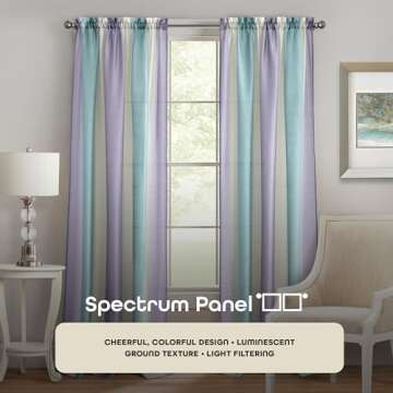 Spectrum Rod Pocket Panel Window Curtain - 50 Inch Width, 63 Inch –Length Lilac/Turquoise, Semi-Sh...