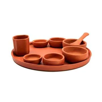 KLEO - Clay Terracotta Dinner Thali Plate with Bowls Bhojan Thali | Earthenware Plate Dinner Thali S...