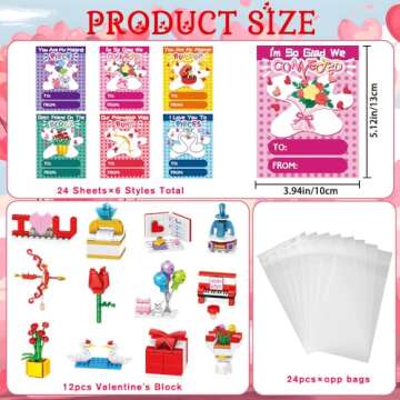 Heirloom Haven Valentine Building Blocks Gifts for Kids, 24Packs Flower Love Gift Building Blocks Se...