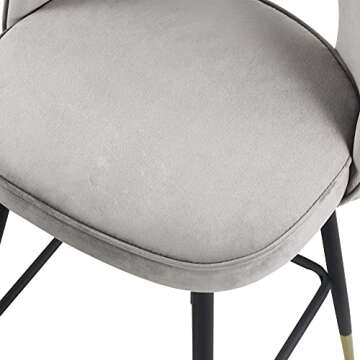 Modern Velvet Counter Height Bar Stools Set of 2 - Bar Stool Chairs 39 inches Barstools with Open Back,Footrest,Comfy Dining Chair for Pub Coffee Home Kitchen(Grey)-1