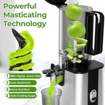 Masticating Juicer Machines, 5.3" Inch Feeding Chute Supports Whole Fruits and Vegetables，350W Slow Cold Press Juicer，Easy to Clean, Light-Stainless Steel