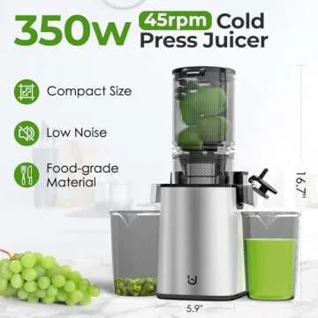 Masticating Juicer Machines, 5.3" Inch Feeding Chute Supports Whole Fruits and Vegetables，350W Slow Cold Press Juicer，Easy to Clean, Light-Stainless Steel