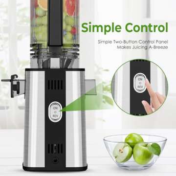Masticating Juicer Machines, 5.3" Inch Feeding Chute Supports Whole Fruits and Vegetables，350W Slow Cold Press Juicer，Easy to Clean, Light-Stainless Steel