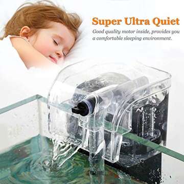 PULACO Ultra Silent 66GPH Aquarium Hang-On Filter for 1 to 5 Gallons Fish Tank