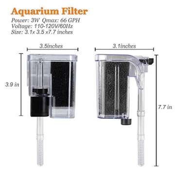PULACO Ultra Quiet 66GPH Aquarium Filter for Small Tanks