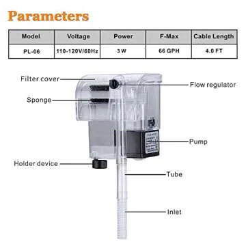 PULACO Ultra Quiet 66GPH Aquarium Filter for Small Tanks