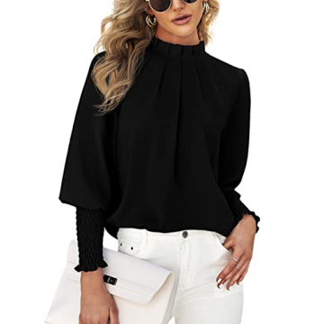 Teurkia Womens Long Sleeve Blouse Office Loose Trendy Casual Work Shirt Tops Black