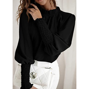 Teurkia Womens Long Sleeve Blouse Office Loose Trendy Casual Work Shirt Tops Black
