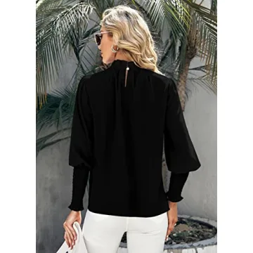 Teurkia Womens Long Sleeve Blouse Office Loose Trendy Casual Work Shirt Tops Black