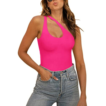 REORIA Women's Summer Sexy One Shoulder Cutout Bodysuit - Chic & Comfortable for Any Occasion