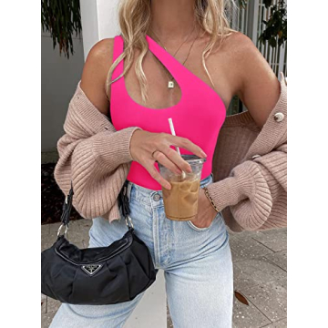 REORIA Stylish One Shoulder Cutout Bodysuit for Women