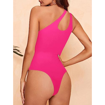 REORIA Stylish One Shoulder Cutout Bodysuit for Women