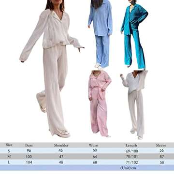 Miqil Women 2 Pieces Pants Set Loose Floral Print Button Down Long Sleeve Shirt Wide Leg Palazzo Pants Outfits Sweatsuit (B White, S)