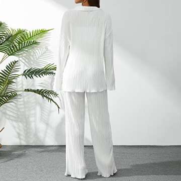 Miqil Women 2 Pieces Pants Set Loose Floral Print Button Down Long Sleeve Shirt Wide Leg Palazzo Pants Outfits Sweatsuit (B White, S)
