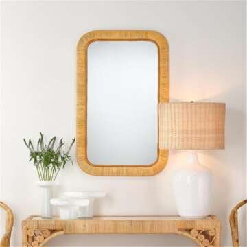 Eden Home Coastal Rattan Mirror with Rounded Corner in Natural
