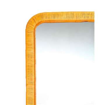 Eden Home Coastal Rattan Mirror with Rounded Corner in Natural
