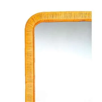 Eden Home Coastal Rattan Mirror with Rounded Corner in Natural