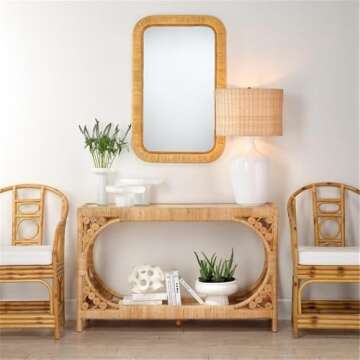 Eden Home Coastal Rattan Mirror with Rounded Corner in Natural