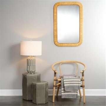Eden Home Coastal Rattan Mirror with Rounded Corner in Natural