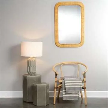 Eden Home Coastal Rattan Mirror with Rounded Corner in Natural