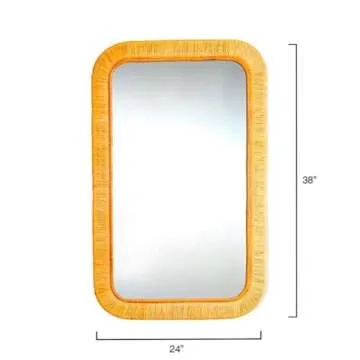 Eden Home Coastal Rattan Mirror with Rounded Corner in Natural