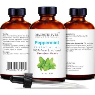 MAJESTIC PURE Peppermint Essential Oil | 100% Pure and Natural Peppermint Oil | Premium Grade Essential Oils for Hair Care, Home Diffusers, Skin, Aromatherapy, Massage and Humidifiers | 1 Fl Oz