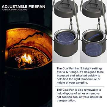 Burch Barrel BBQ Grill & Fire Pit Combo – Adjustable Hanging Grill & Smoker with Tripod System – Charcoal or Wood Pellet Outdoor Barbecue