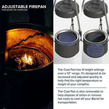 Burch Barrel BBQ Grill & Fire Pit Combo – Adjustable Hanging Grill & Smoker with Tripod System – Charcoal or Wood Pellet Outdoor Barbecue