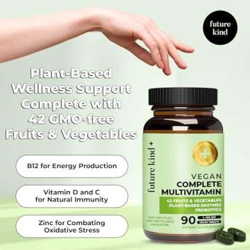 Future Kind Vegan Multivitamins Complete - 42-in-1 Vegan Multivitamins for Women & Men with Enzymes,...