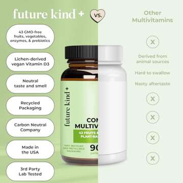 Future Kind Vegan Multivitamins Complete - 42-in-1 Vegan Multivitamins for Women & Men with Enzymes, B12, Zinc, & Probiotics for Digestion (90 tabs in Recycled Bottle)