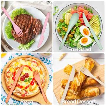 Reusable Travel Utensils Set with Case, 6 Sets Wheat Straw Portable Knife Fork Spoons Cutlery, Eco-Friendly BPA Free Plastic Tableware for Kids Adults Travel Picnic Camping Utensils