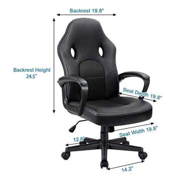 Furmax Gaming Chair Office Chair Leather Computer Desk Chair Racing Style Ergonomic Adjustable Swivel Task Chair with Lumbar Support and Arms (Black)