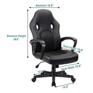 Furmax Gaming Chair Office Chair Leather Computer Desk Chair Racing Style Ergonomic Adjustable Swivel Task Chair with Lumbar Support and Arms (Black)